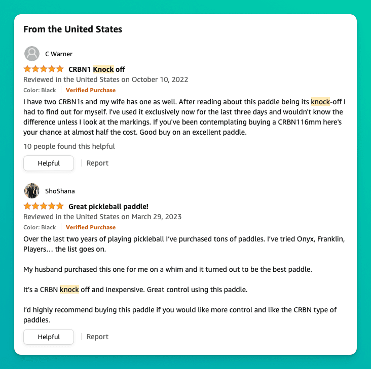 amazon reviews - knock off